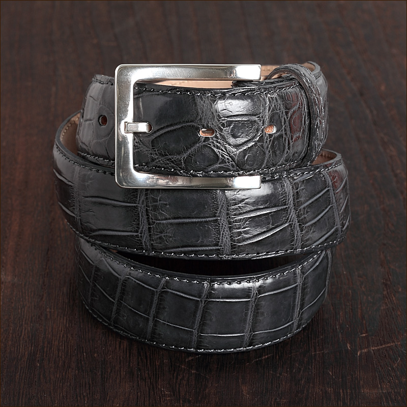 クロコダイル ベルト LEON掲載商品 QuattroGatti クアトロガッティ ワニ革 35mm Made In japan イタリア製バックル ダークグレー, globalstanceplus