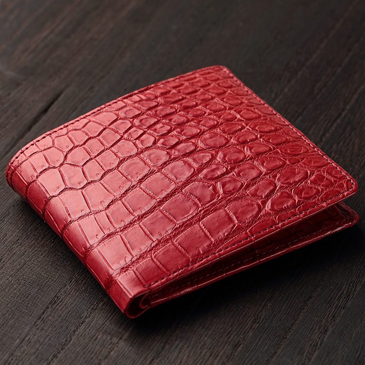 クロコダイル ワニ革 二つ折り財布 レッド, globalstanceplus